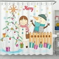 thumbnail image 1 of Festive Christmas Shower Curtain with Snowman, Girl & Tree - Merry Holiday Decor, 1 of 5