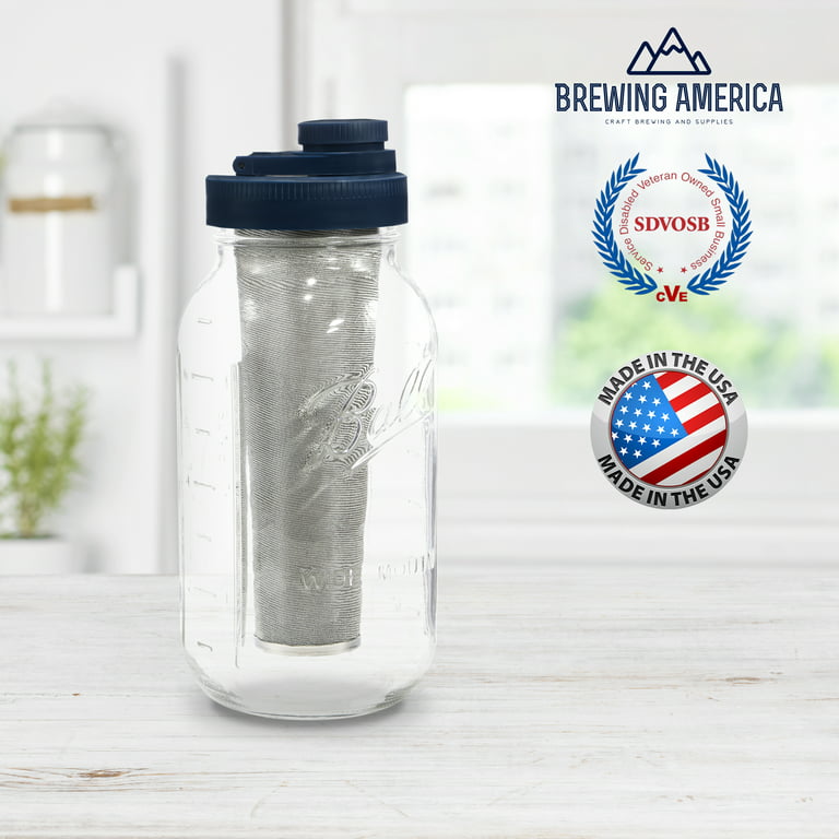 Cold Brew Coffee Maker Kit: Wide Mouth for Coffee, Infused Tea, Alcohol - 2 Quart 64 oz Old Glory Blue