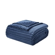 Nestl Cut Plush Fleece Throw Blanket, Soft Lightweight Fuzzy Luxury Blankets for Sofa Couch, Throw 50" x 60", Navy