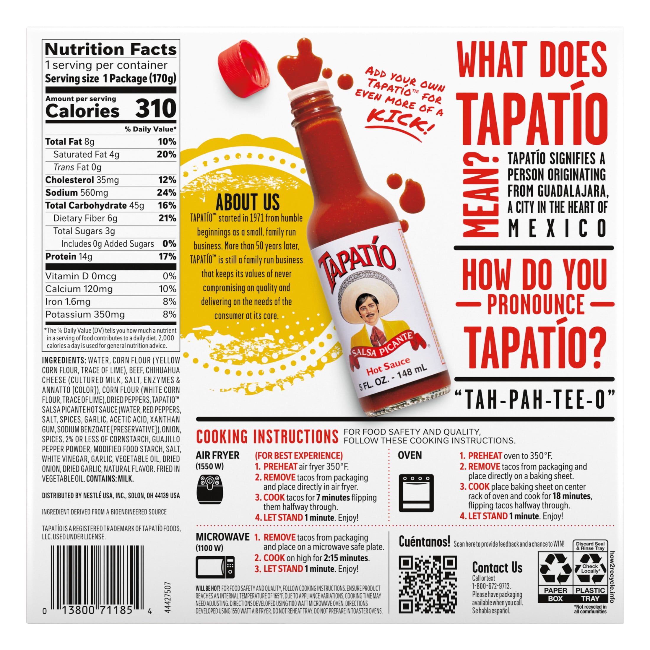 Tapatío Birria Tacos with Tapatio Hot Sauce, Beef Tacos, Frozen Mexican Food 6 oz