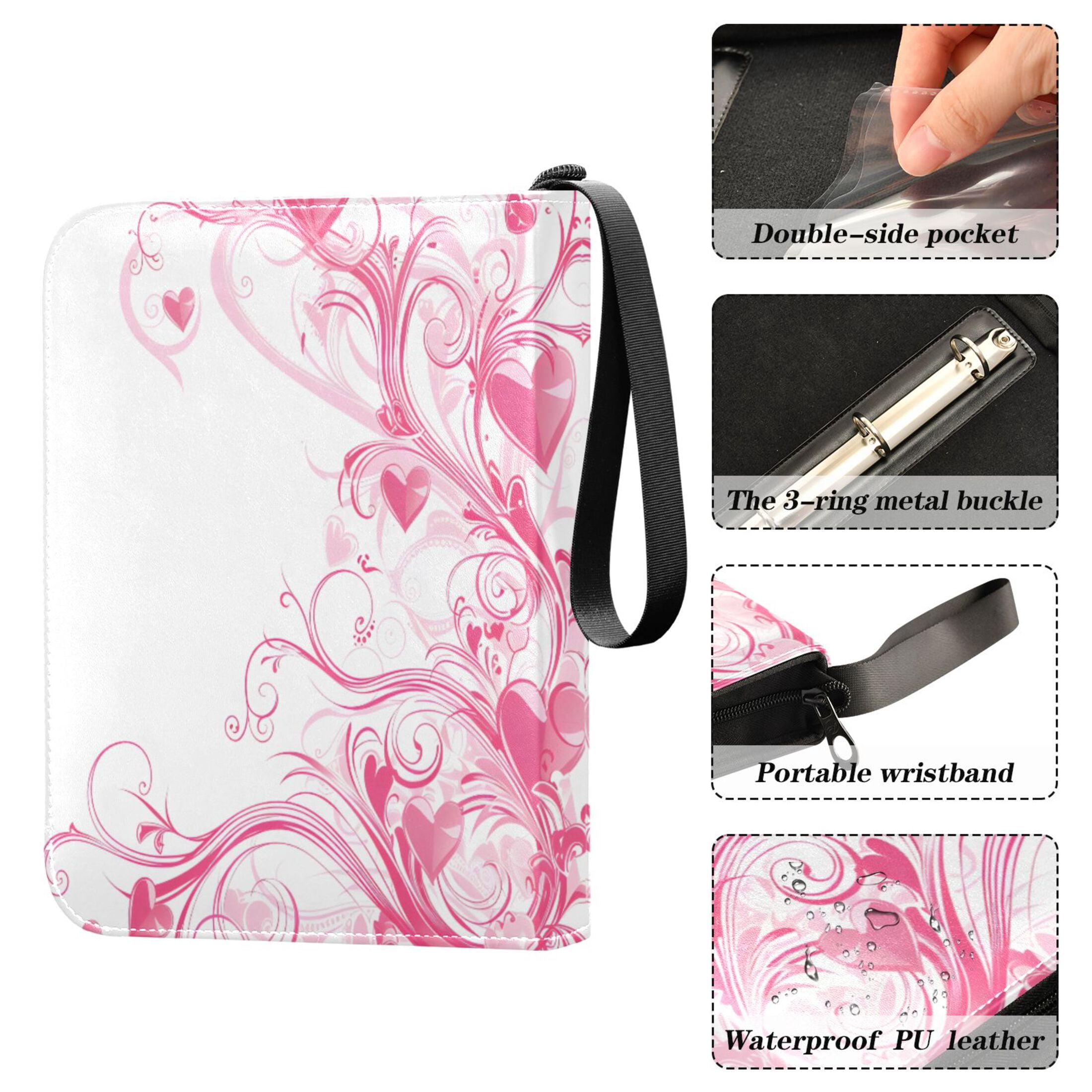 ALAZA Pink Hearts Swirls Trading Card Binder 4 Pocket Cards Collection Album 400 Folder Holder