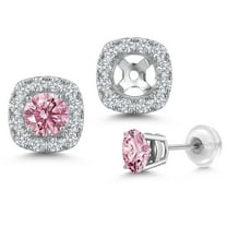 Gem Stone King 14K White Gold Pink Lab Grown Diamond and White Lab Grown Diamond Removable Earrings Jackets for Women | 0.96 Cttw | Gemstone April Birthstone | Round 4.5MM