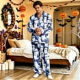 thumbnail image 5 of DORKASM Halloween Couple Pajamas Matching Sets Long Sleeve Pajama Set for Women & Men Button-Down V-Neck Sleepwear House Wear Light Blue L, 5 of 6