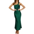 thumbnail image 3 of Women's Satin Sleeveless Elegant Backless Ruffle Maxi One Shoulder Formal Dress for Summer Green XL, 3 of 9
