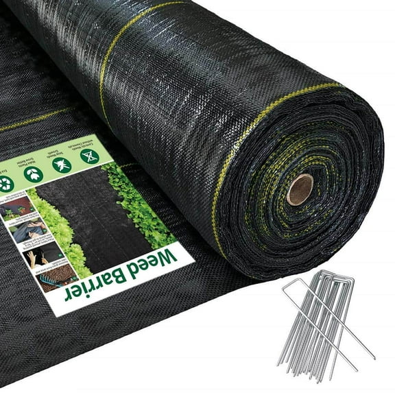 8 ft. x 300 ft. Weed Barrier Landscape Fabric with U-Shaped Securing Pegs, Heavy-Duty Block Gardening Mat Weed Control
