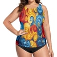thumbnail image 4 of Women's Printed Tankini Top - High Elasticity Slim-Fit Swimsuit with Removable Straps & Cups, Perfect for Beach & Pool Parties，Small Curls Of Various Colors, 4 of 7