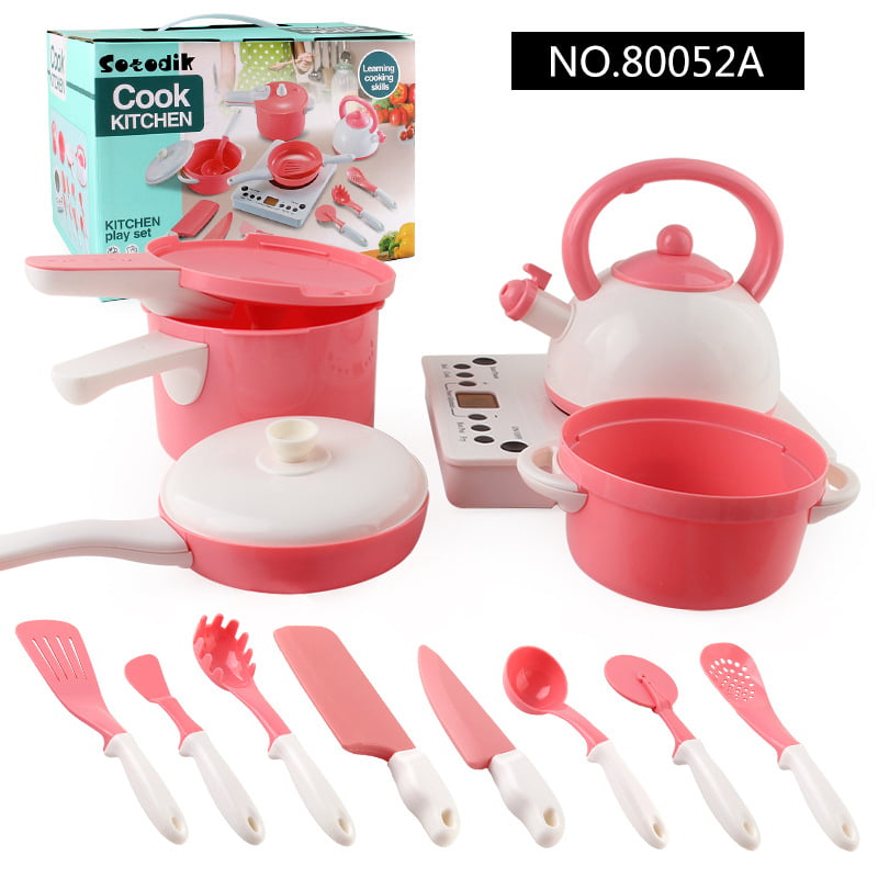Red 11Pcs Set Kitchen Utensils Pots Cooking Pans Food Dishes Cookware Kids Toy A 