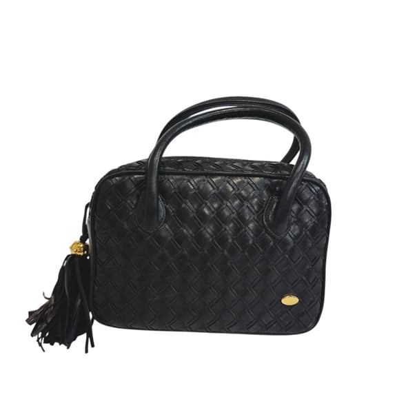 Pre-Owned BALLY 2-way fringe tassel handbag, woven shoulder bag, black