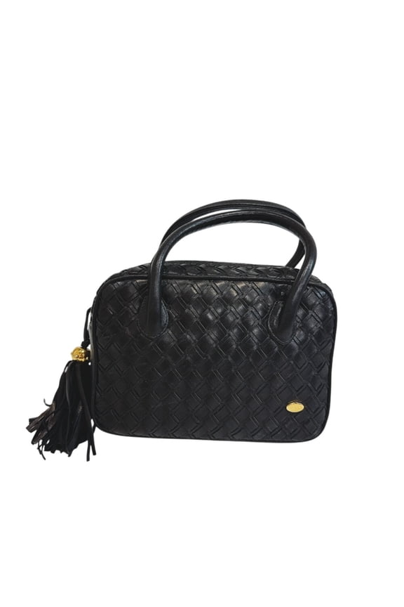 Pre-Owned BALLY 2-way fringe tassel handbag, woven shoulder bag, black