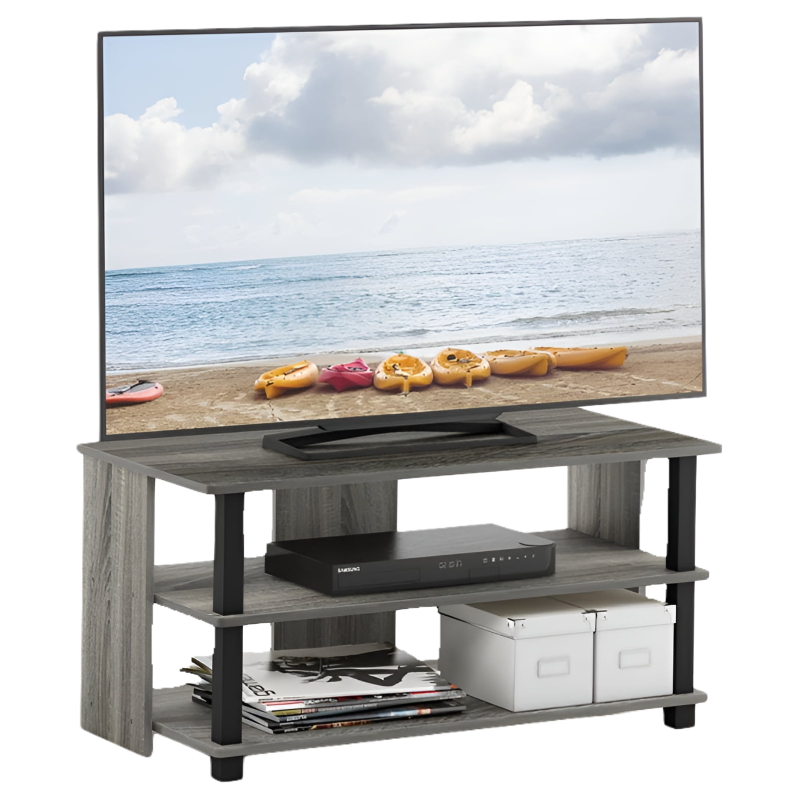 Furinno Sully 3-Tier TV Stand for TV up to 40 , French Oak Grey/Black
