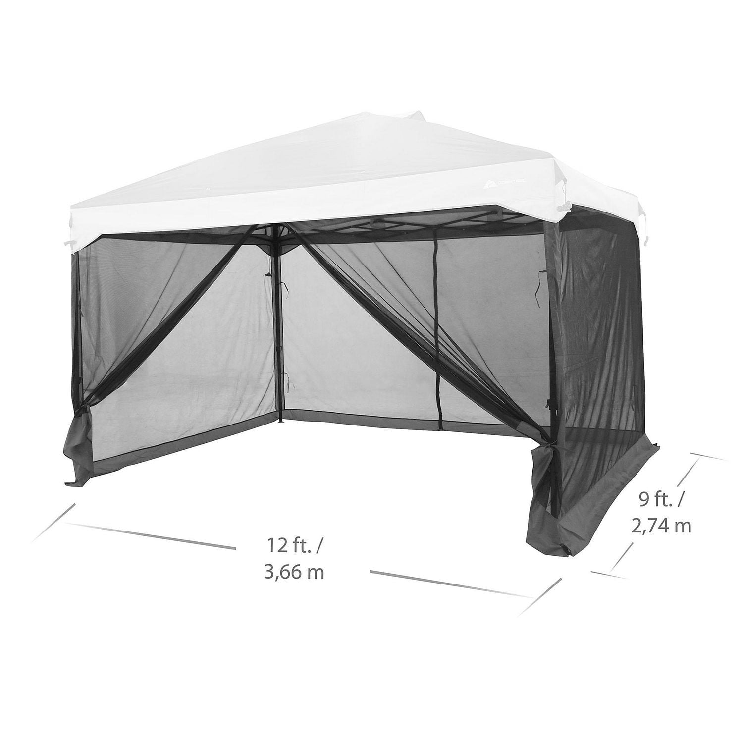 Mur en maillage Ozark Trail pour structure de 3,6 m x 2,7 m (12 pi x 9 pi), tissu gris avec maillage noir, inclut des piquets..