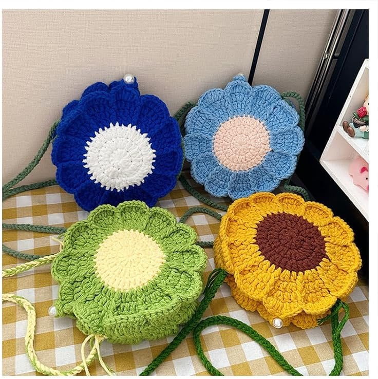 Sunflower Crochet Bag, Women's Crochet Bag, Crochet Flower Bag, Woven Crochet Tote Bag for Girls Mesh Beach Bags