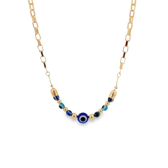 18K Gold Filled Beaded Evil Eye Charm Necklace (H175)