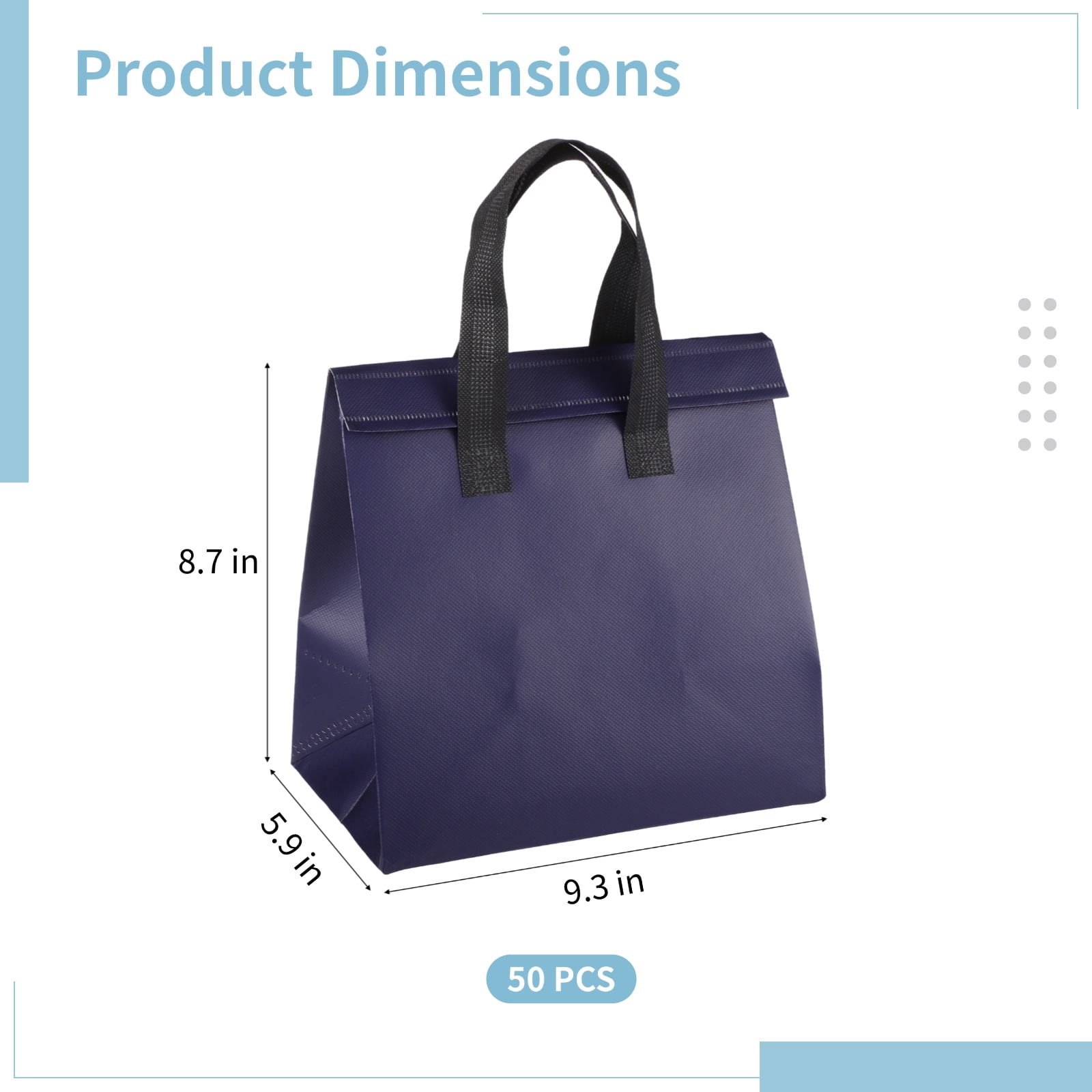 50 Pack Large Insulated Cooler Bags – Thermal Tote with Aluminum Foil Lining, Waterproof Portable Grocery Bags with Adhesive Closure for Picnics, Camping, Lunch & Delivery