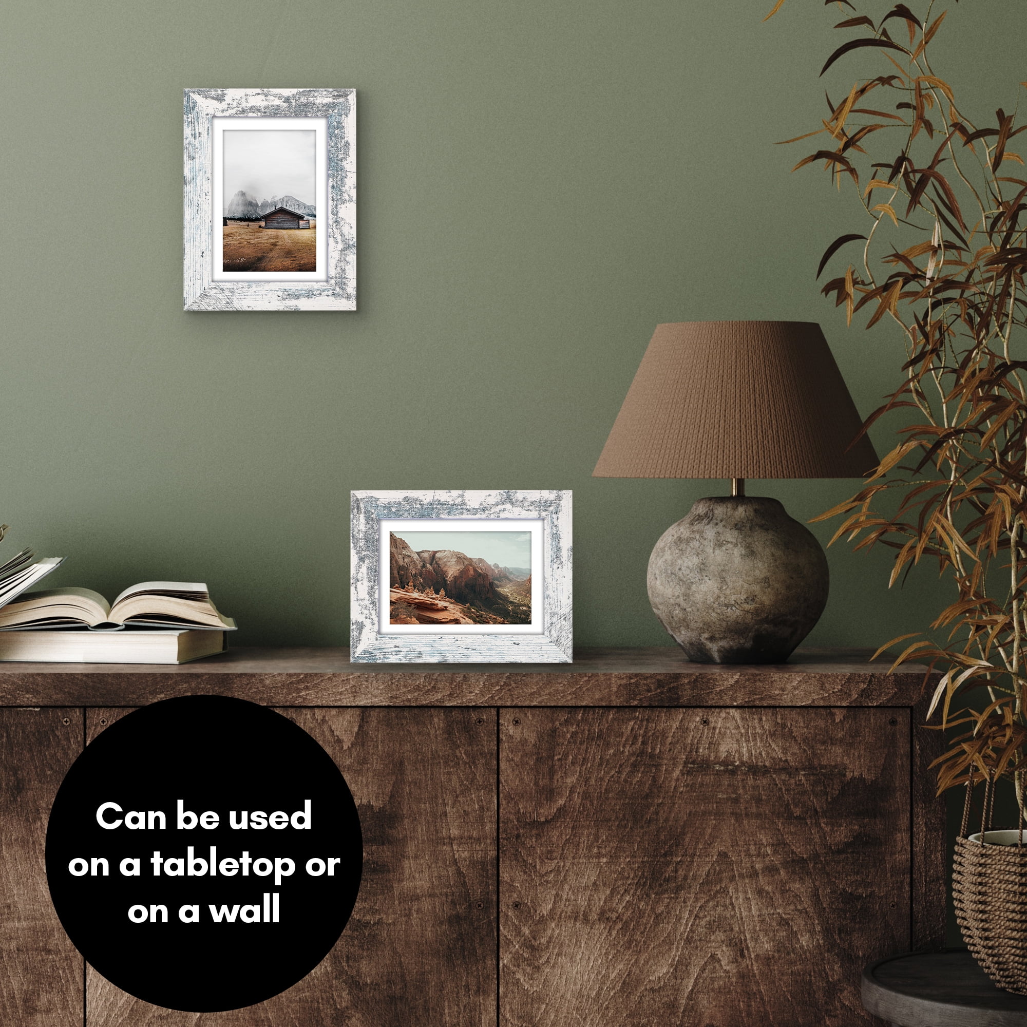 Americanflat 5x7 Picture Frame with Shatter-Resistant Glass Fits 4x6 Photos with Mat Hudson Collection Distressed - White