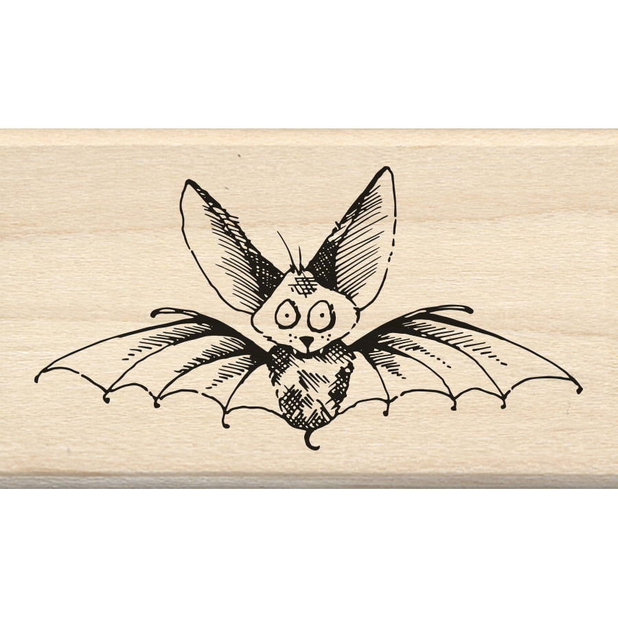 'Inkadinkado Mounted Rubber Stamp 3''X1.75''-Scaredy Bat'