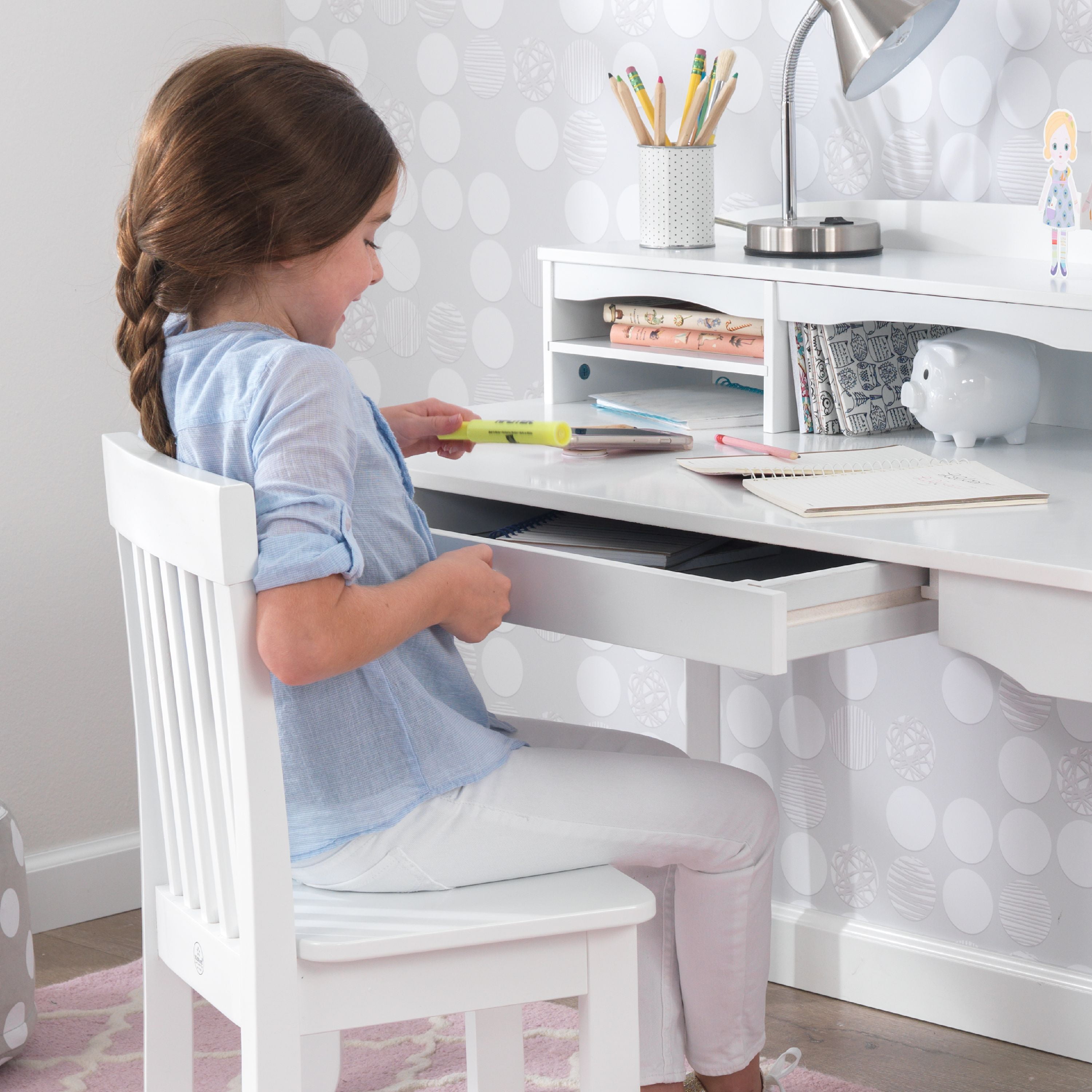 Kidkraft Avalon Desk With Hutch And Chair White Com