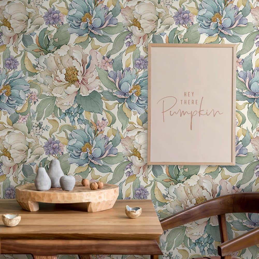 Dreamy Peonies Floral Vintage Roses Beige/Olive Peel and Stick Wallpaper Self Adhesive Removable Easy Peel Off Contact Paper Stick on Wall Paper for Bedroom/Renter