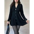 thumbnail image 5 of Women'S Sweater Dress Button V-Neck Long Sleeve Knit A-Line Mini Dress Black L, 5 of 9
