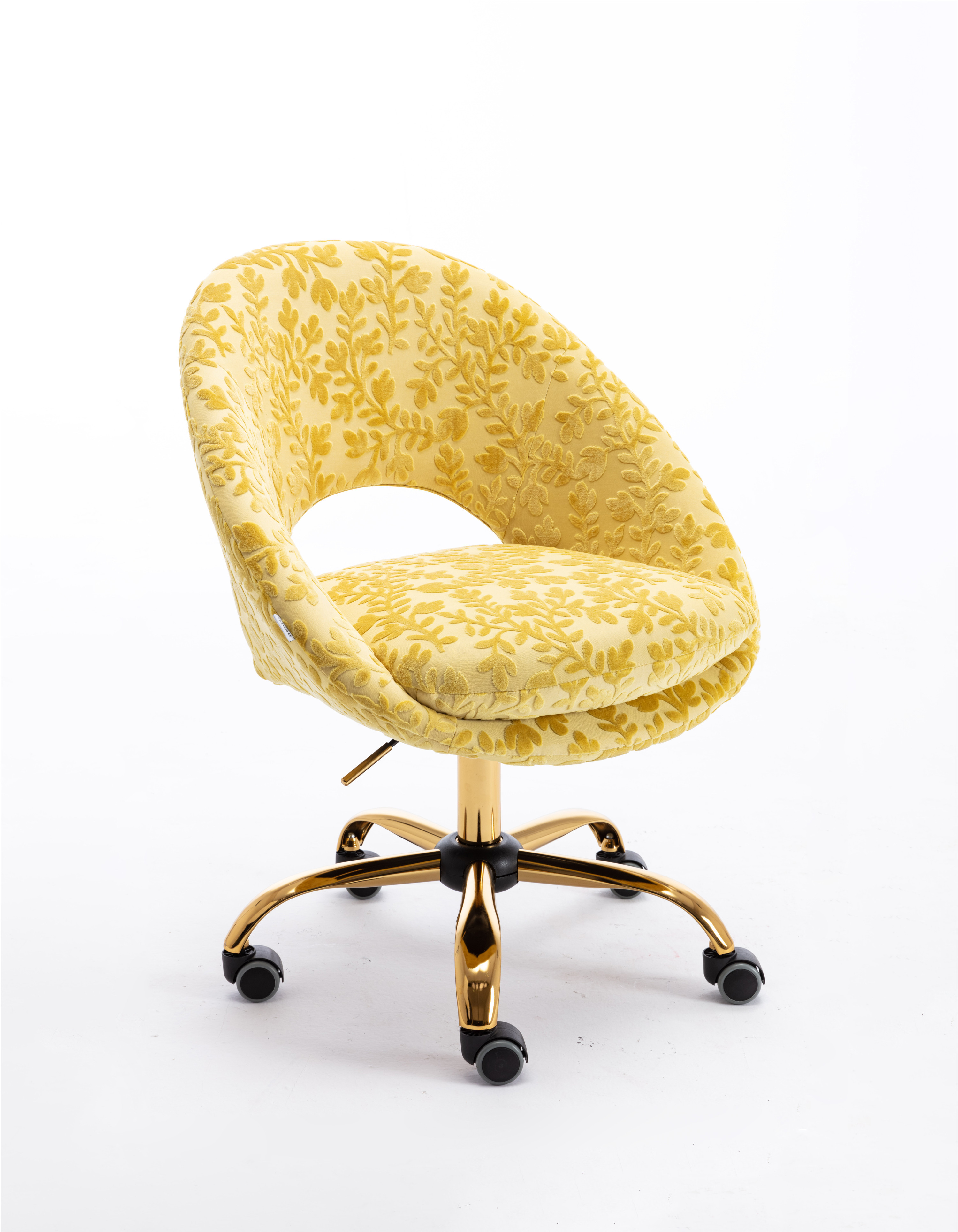 Vanity Upholstered Chair, Bedroom Chair, Swivel office Chair for Living Room/Bed Room, Modern Leisure Office 360° Swivel Height Adjustable Chair, Small Desk Chair Yellow
