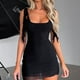 thumbnail image 4 of Mini Vestido Sin Mangas Vestido ajustado de mujer Vestido de malla con tirantes de doble capa Slim Fit Elegante atuendo diario Ygjytge Negro M para Mujer, 4 of 6
