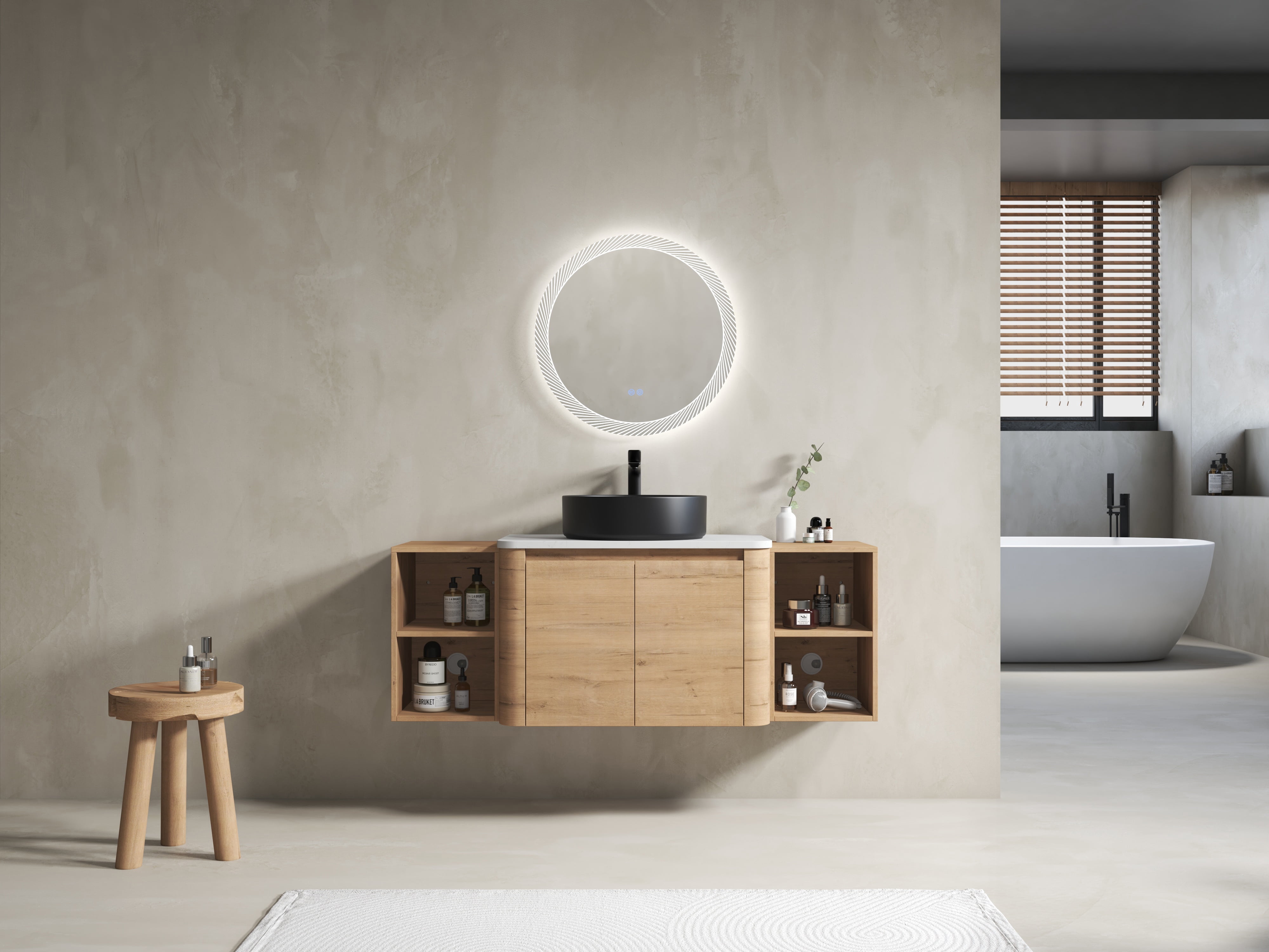 LiviNest Wall-Mounted Bathroom Vanity: 54" Modern Vanity with Ceramic Sink & 2 Shelves - Maximize Storage & Style for Homeowners - Soft-Close Doors & Water-Resistant Plywood