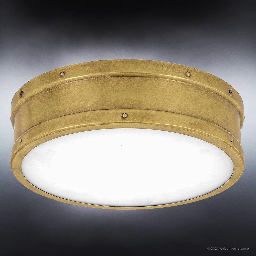 Luxury Craftsman Indoor Ceiling Light, 3.50''H x 12.75''W, with Vintage Style Elements, Antique Design, Rustic Brass Finish and Weathered Brass Steel Shade, UQL4170