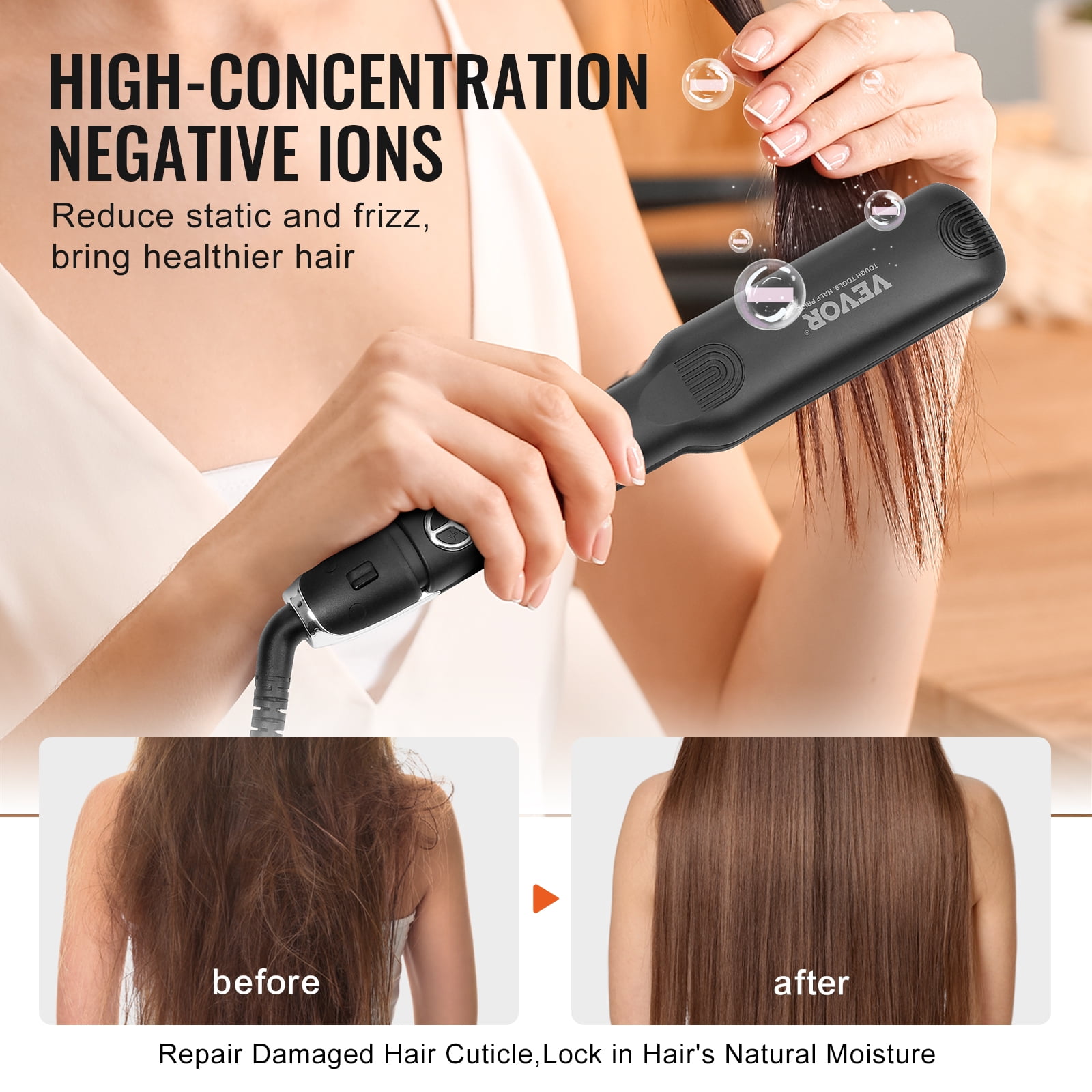 VEVOR Hair Straightener 1.5 inch Titanium Flat Iron Negative Ions Hair Straightener Flat Iron with LCD Display and 25 Temp Levels 210 F to 450 F