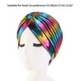 thumbnail image 2 of Women Rainbow Metallic Arab Turban Hat Twisted Front Pleated Headwrap Glitter Beanie Hijab Hair Loss Chemo Cap, 2 of 6