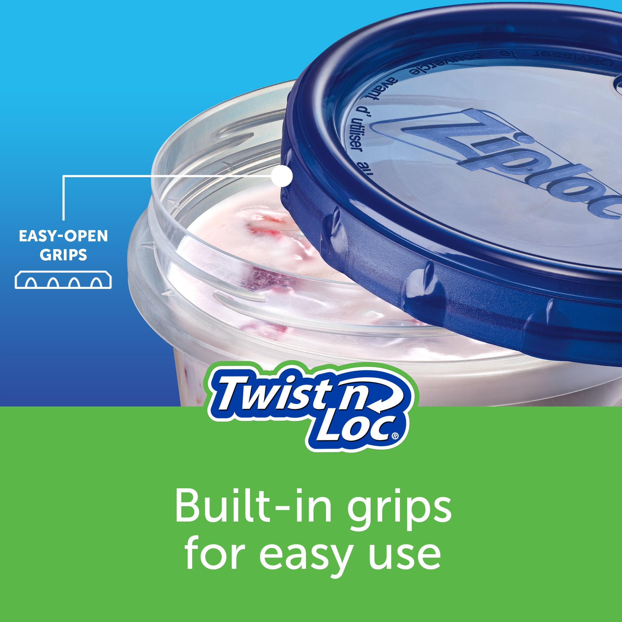 Ziploc Twist N Loc Food Storage Meal Prep Containers Reusable, Dishwasher Safe, Extra Small 8oz Round, 4 Count