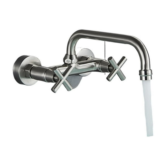 Robinet d'Évier de Cuisine Chromé, Poignée Double Rotation à Long Bec pour Eau Froide et Chaude, Grue de Baignoire, Caractéristiques Polyvalentes
