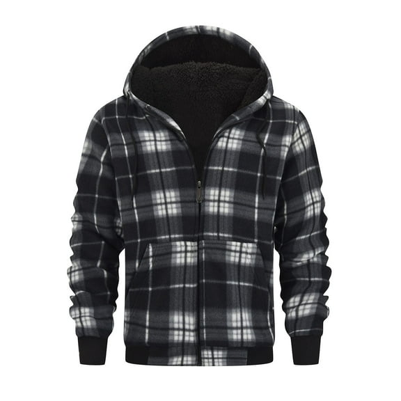 Rutainlusire Mens Trendy Plaid Warm Fleece Lined Hooded Jackets 2025 Men's Fashion Plaid Fleece Jacket Men's Warm Jacket Outerwear Men's Clothing