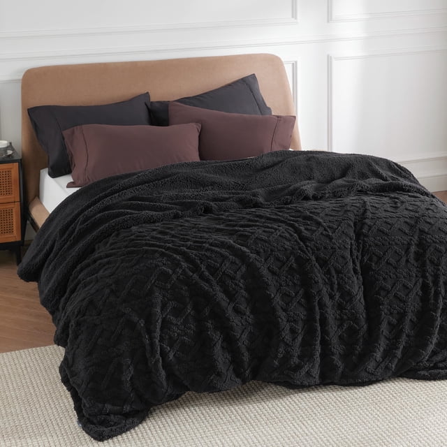 Manta Bedsure Sherpa King Size para cama, forro polar, suave y acogedora, color negro