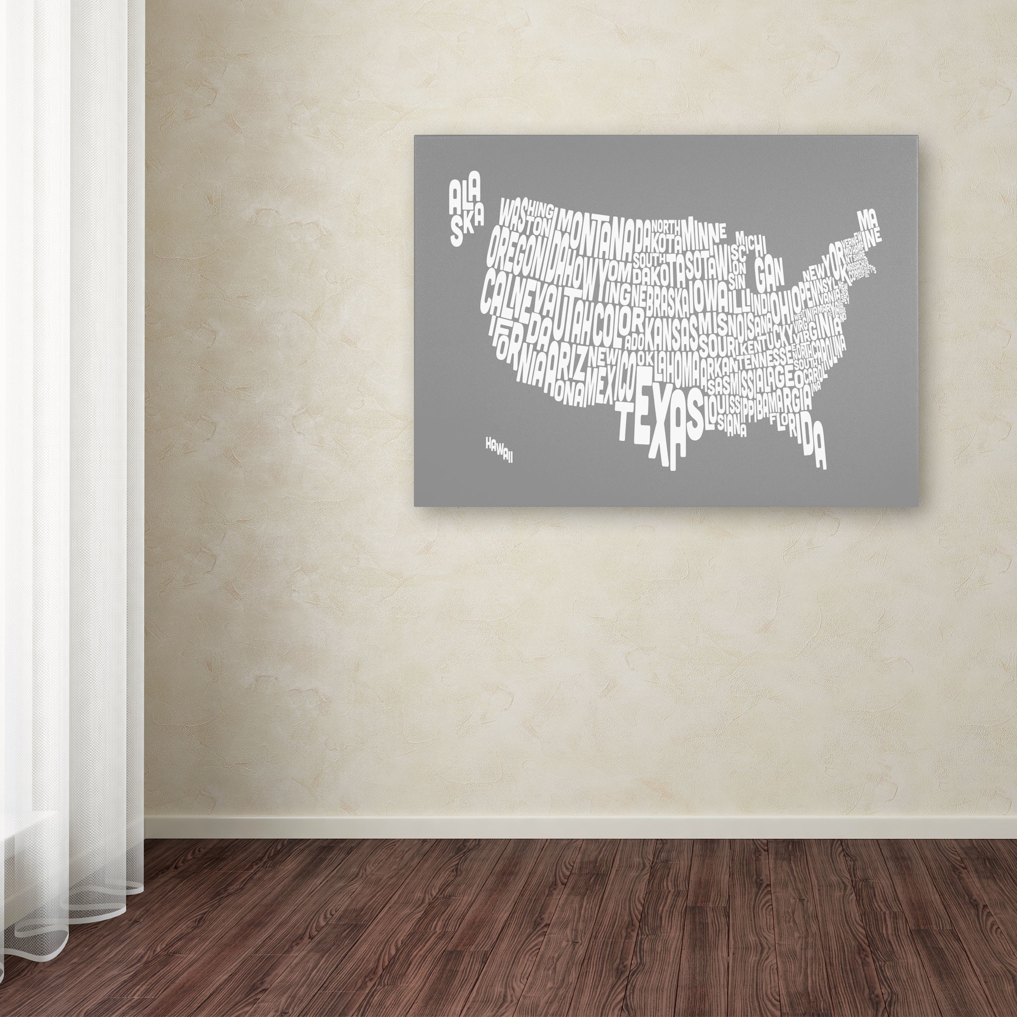 Trademark Art 'GREY-USA States Text Map' Canvas Art by Michael Tompsett