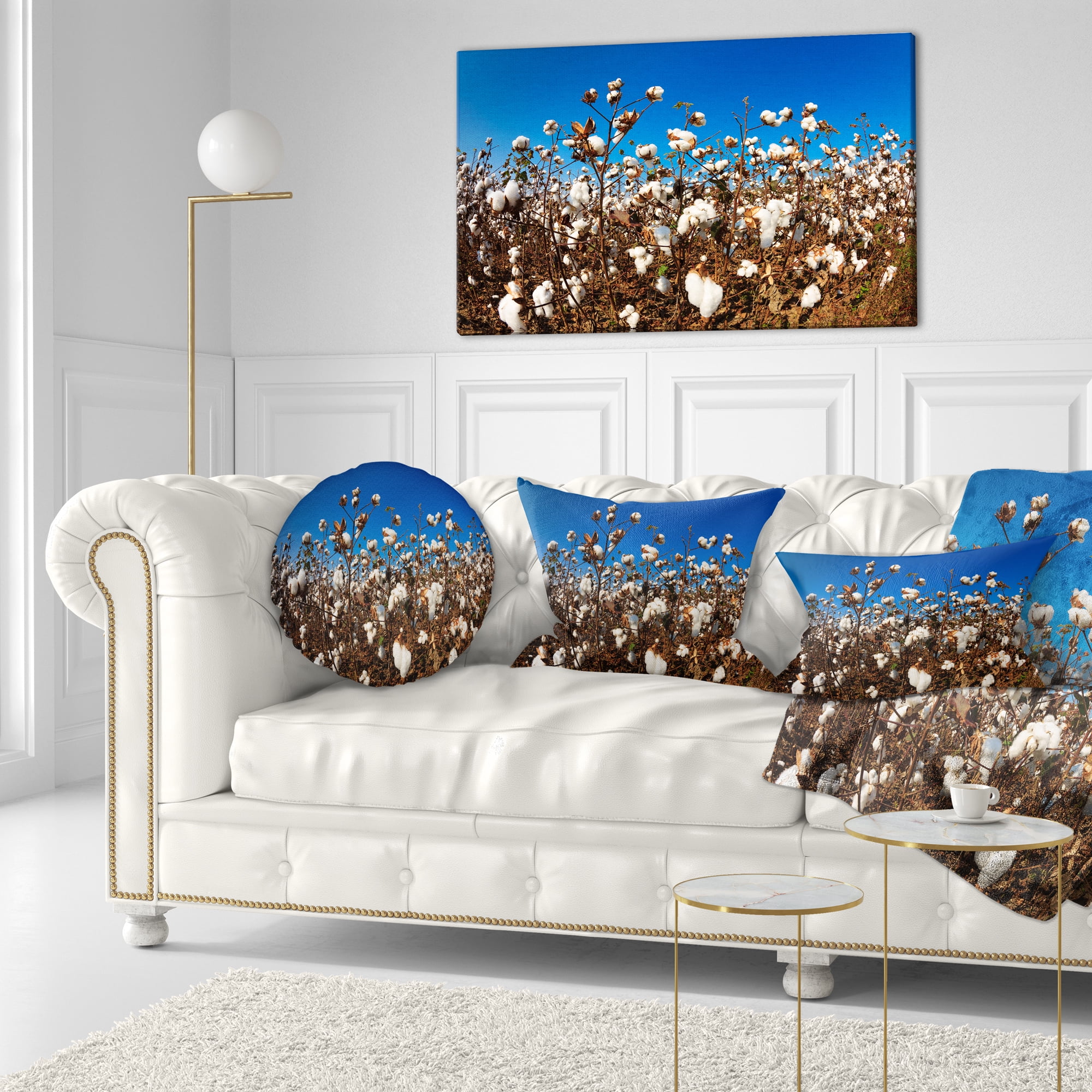 Designart Blooming Alabama Cotton Field - Landscape Printed Throw Pillow - 12x20
