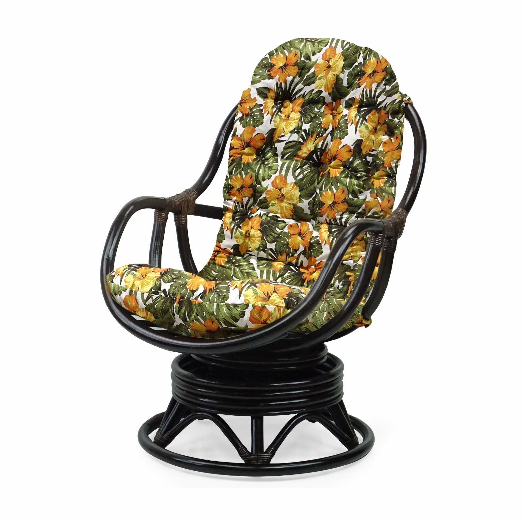 Bali Lounge Swivel Rocking Chair with Floral Cushion Rattan Wicker