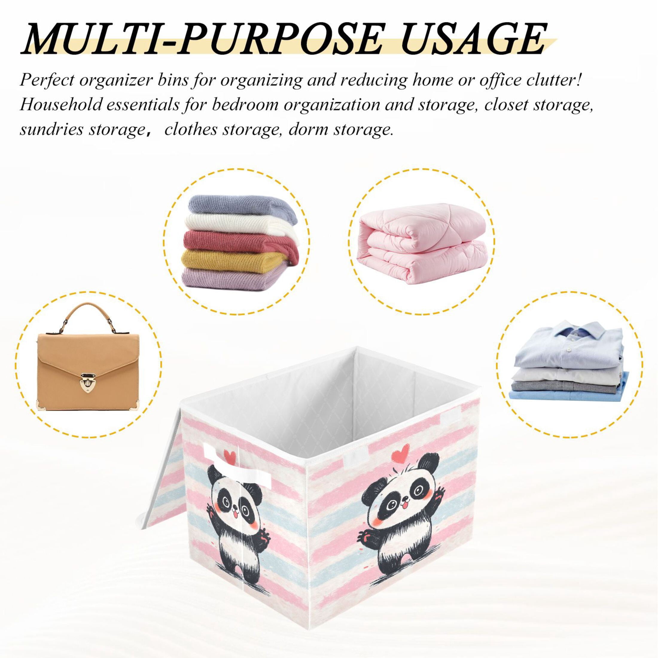 Large Collapsible Fabric Storage Box with Flip Lid & Handles, Decorative Organizer Basket for Home16.5×12.6×11.8in Crayon Panda Illustration