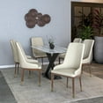 thumbnail image 2 of LeisureMod Modern Dining Chair Upholstered in Leather with Brown Rubberwood Legs Accent Kitchen Room Side Chairs Viva Series in Taupe, 2 of 11