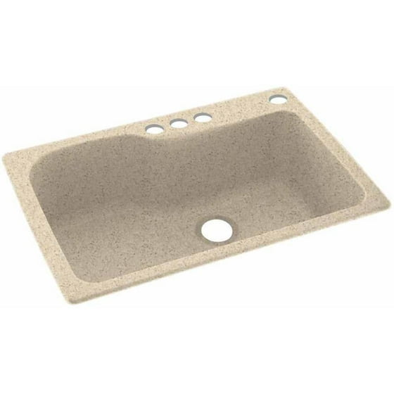 Swan Solid Surface Single Bowl Kitchen Sink 33 X 22 With 4 Faucet Holes