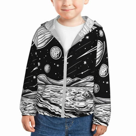 

Gaeub Cosmic Landscape Celestial Art Print Athletic Sun Protection Hoodie for Kids Long Sleeve Outdoor UV Shirt Running Fishing Top for Boys Girls-5 Years