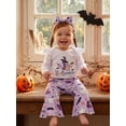 thumbnail image 4 of RUINIXCW Newborn Baby Girls My First Halloween Outfit Fall Winter Clothes Ghost Embroidery Long Sleeve Romper and Bell Bottom Flare Pants Headband Set, 4 of 9