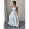 thumbnail image 6 of White Bowknot Pleated A-Line Waisted Slim Strap Maxi Dress For Women, 6 of 6