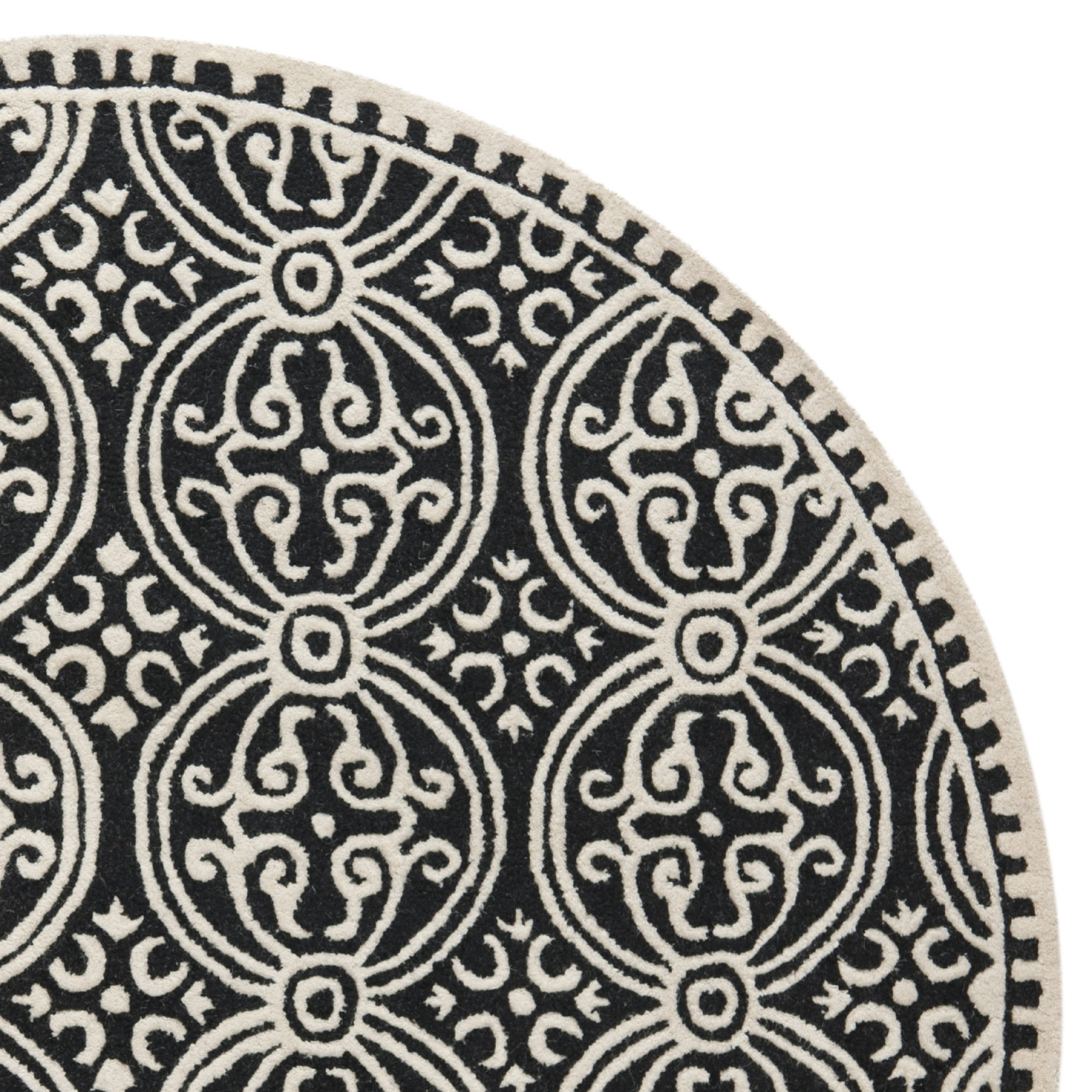 SAFAVIEH Cambridge Leslie Geometric Wool Area Rug, Black/Ivory, 10' x 10' Round