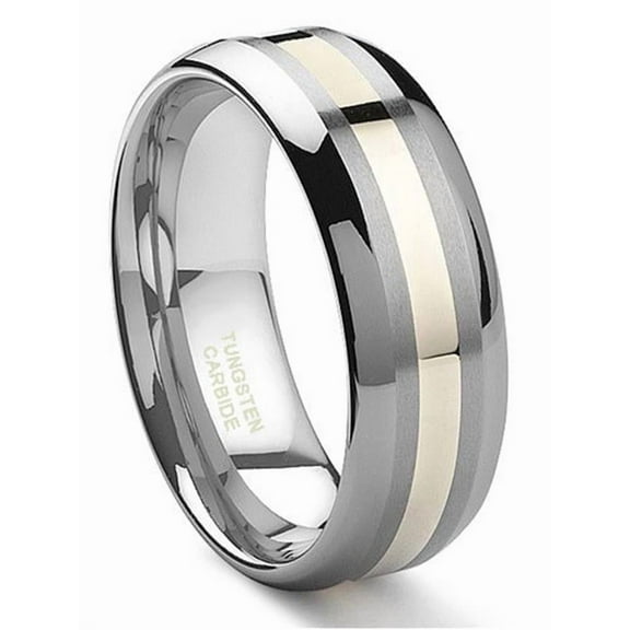 Titanium Kay 8MM Solid Tungsten Carbide 14K Gold Inlay Wedding Band Ring Sz 10.0