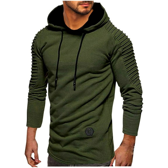 ZCFZJW Mens Hoodies Tops Trendy Fall Ruched Long Sleeve Casual Solid Color Drawstring Hooded Pullover Sweatshirts Trendy Warm Outerwear Shirts Green L