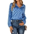 thumbnail image 4 of Xuanfei Women Plaid Lapel Collar Single-Breasted Long Sleeve Shirt Top, 4 of 7