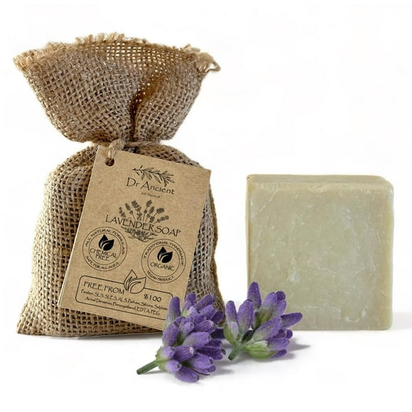 Dr.Ancient Barra de jabón de lavanda Orgánico Natural Vegano Tradicional Hecho a mano Antiguo - Limpiador desmaquillante para la piel - ¡Absolutamente sin productos químicos! ¡Jabón Puro Natural!