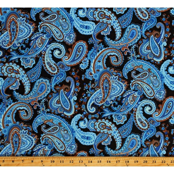Cotton Paisley Paisleys Design Swirl Patterned Floral Brown Blue Cotton Fabric Print by the Yard (20197-BLU-CTN-D)