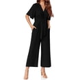 thumbnail image 3 of Summer V-neck Womens Wide Leg Jumpsuits Short Sleeve Tie Knot Front Long Romper, 3 of 6