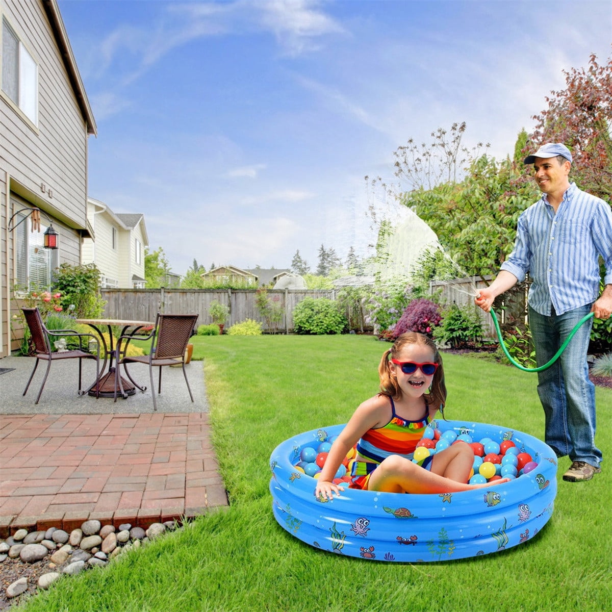 Yanxiao Pink 3 Rings Kiddie Pool for Toddler, 51.2”X15.8” Ocean World Round Kids Swimming Pool, Baby Ball Pit Inflatable Pool, Kids Pool for Indoor or Outdoor